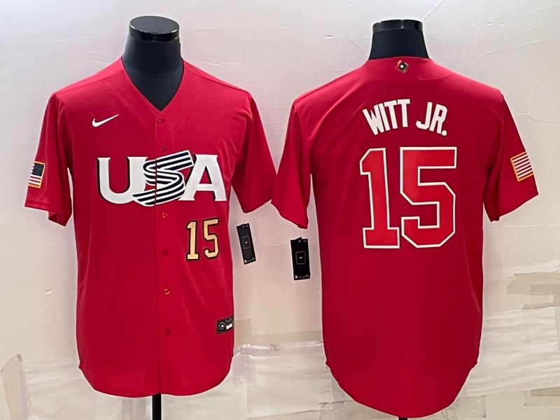 Men 2023 World Cub USA #15 Witt jr Red Nike MLB Jersey5->more jerseys->MLB Jersey